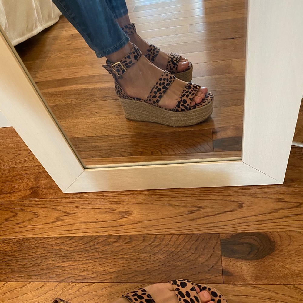 Qupid Tan Leopard Three Band Sandals Espadrilles